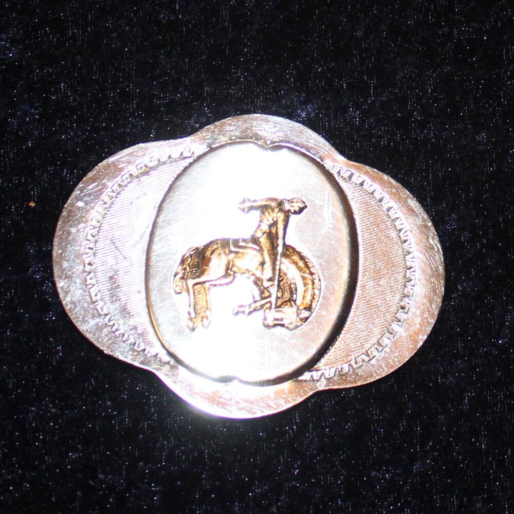 Vintage Silver Toned Oval Buckle with Gold Toned Bronco Rider